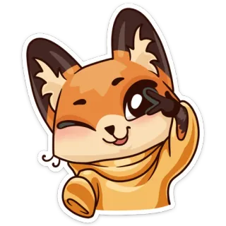 ✌ fuchs, tier, süß, kawaii, zwinkern, friedenszeichen, aufkleber telegram sticker