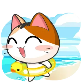😊 猫, 夏, ビーチ, 水泳, 動物 telegram sticker