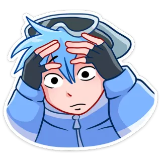 😨 Cartoon, Sorge, Traurig, Verwirrt, Blaue Haare, Ausdruck telegram sticker