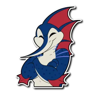 😏 sticker, illustration, cartoon, character, blue, red, animal, fish telegram sticker