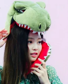 🦋 woman, dinosaur, hat, portrait, person, green telegram sticker