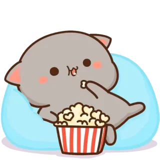 🍿 cartoon, cat, popcorn, cute, eating, kawaii, animal whatsapp sticker