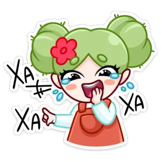 🌵 ХА ХА ХА dessin animé, fille, rire, amusant, mignon, joyeux, heureux telegram sticker