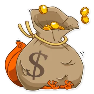 💰 worek pieniędzy, znak dolara, monety, bogactwo, fortuna, skarb, kreskówka telegram sticker