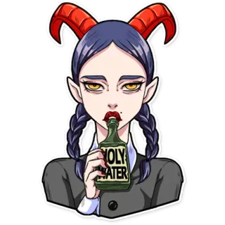 😑 HOLY WATER демон, дьявол, святая вода, рога, стикер, мультфильм telegram sticker
