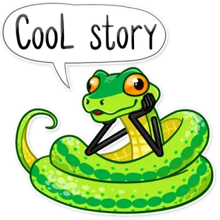 🙂 Cool story cobra, réptil, verde, história legal, meme, sarcástico telegram sticker