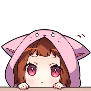 😶 ragazza anime, carino, cartone animato, kawaii, felpa con cappuccio, sbirciando, chibi telegram sticker