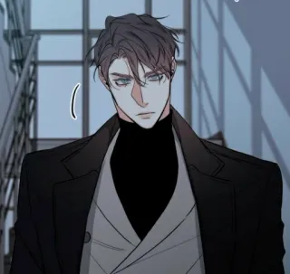 😐 남자, 코트, 진지한, 캐릭터, 애니메이션, 만화 telegram sticker