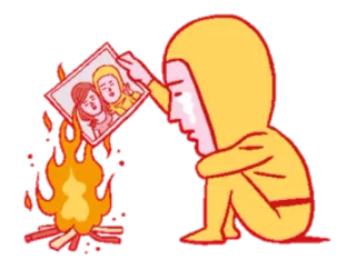 🔥 tristezza, bruciore, relazione, cartone animato, illustrazione, fuoco whatsapp sticker
