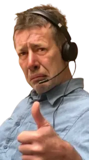 👍 man, headset, thumbs up, approval, success, positive telegram sticker