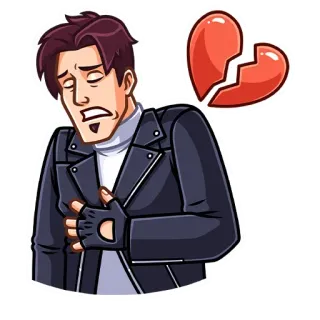 💔 crepacuore, triste, cartone animato, uomo, emotivo, cuore spezzato, giacca di pelle telegram sticker