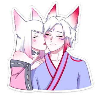 😘 anime, kiss, love, couple, fox ears, kimono telegram sticker