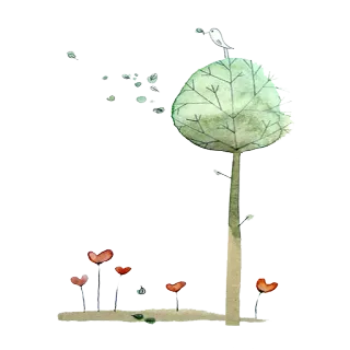 🌳 árbol, pájaro, naturaleza, acuarela, flores telegram sticker