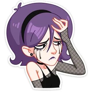 🤦‍♀ gothic, emo, traurig, cartoon, mädchen, lila haare, figur, aufkleber telegram sticker