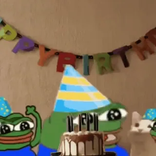 🎂 Pepe the Frog HAPPY pepe, anniversaire, grenouille, fête, joyeux, gâteau, meme whatsapp sticker
