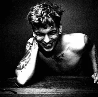 😂 man, tattoo, portrait, smiling, black and white telegram sticker