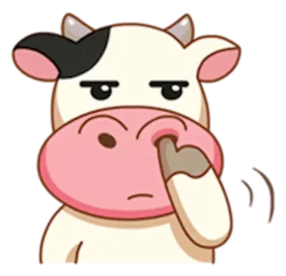 😒 krowa, kreskówka, zwierzę, naklejka, dłubanie w nosie, ilustracja telegram sticker
