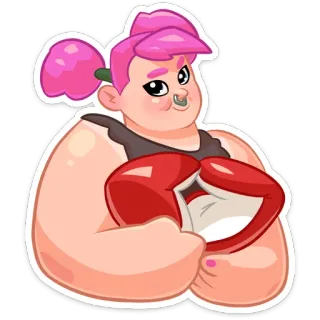 😍 拳击, 战士, 角色, 粉色头发, 强壮, 运动, 手套 telegram sticker