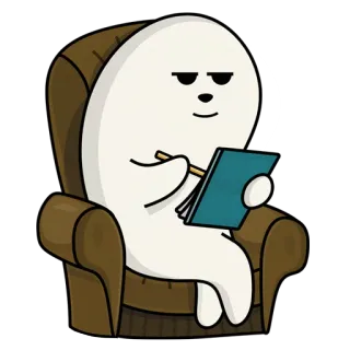 🌝 cartone animato, personaggio, sedia, scrittura, quaderno whatsapp sticker