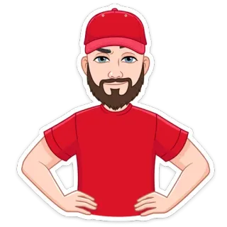 😏 desenho animado, homem, personagem, barba, vermelho, boné whatsapp sticker