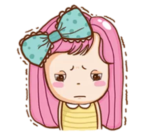 😟 Mädchen, traurig, niedlich, Cartoon, pinke Haare, Schleife, Ausdruck telegram sticker
