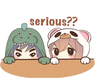 😒 serious?? anime, sticker, cute, kawaii, dinosaur, bear, question telegram sticker