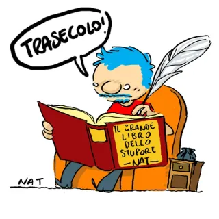 😮 TRASECOLO! kreskówka, książka, czytanie, pisanie, postać, włoski telegram sticker