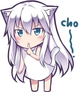 🤫 cho! anime, chibi, catgirl, cute, ears, shush, finger, gesture telegram sticker