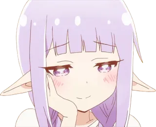 😌 Anime Mädchen, Elf, süß, lächelnd, lila Haare, weiblich whatsapp sticker