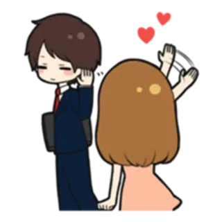 👋 desenho animado, amor, romance, escritório, casal, corações, afeição whatsapp sticker