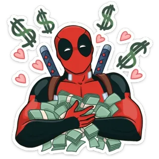 💰 Deadpool เดดพูล, มาร์เวล, ซูเปอร์ฮีโร่, เงิน, ดอลลาร์, การ์ตูน telegram sticker