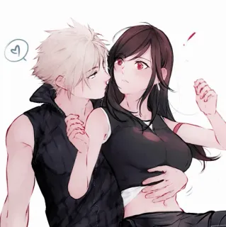 🥢 Tifa Lockhart Final Fantasy VII anime, couple, romance, fan art, video game, character art telegram sticker