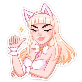 😉 девочка-кошка, аниме, мультфильм, уши, бант, милый, фэнтези whatsapp sticker