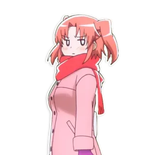 😑 Fille anime, Vêtements d'hiver, Écharpe, Manteau rose, Personnage de dessin animé, Mignon, Expression, Moue telegram sticker