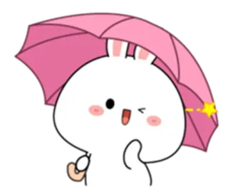 😢 bunny, umbrella, cute, cartoon, kawaii, winking, rabbit telegram sticker