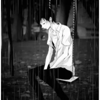 🙁 sedih, anime, monokrom, ayunan, hujan telegram sticker