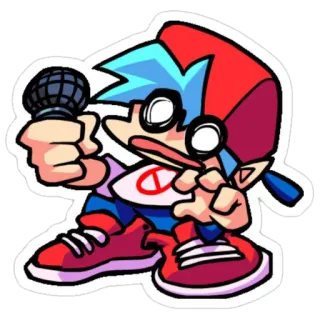 😱 Boyfriend Friday Night Funkin' FNF, music, microphone, videogame, singing, cartoon whatsapp sticker