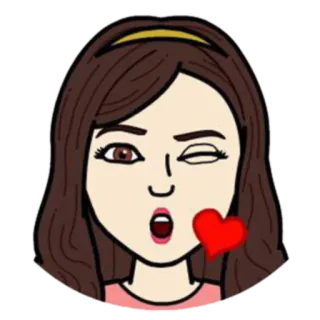 😘 Cartone animato, Faccia, Occhiolino, Cuore, Ragazza telegram sticker