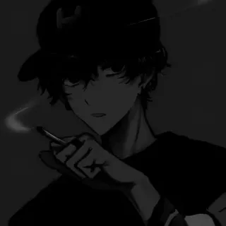 🖤 anime, smoking, teen, cigarette, dark, monochrome whatsapp sticker