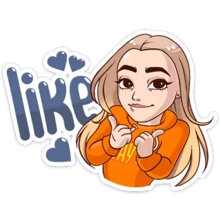 👍 like pouce levé, dessin animé, fille, j'aime, emoji, langage internet telegram sticker