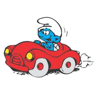 🚗 Smurf การ์ตูน, สีน้ำเงิน, ขับรถ, รถสีแดง whatsapp sticker
