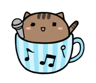 🎶 gato, microfone, música, fofo, desenho animado, copo telegram sticker