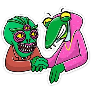 🤝 desenho animado, alienígena, monstro, adesivo, engraçado, personagem, verde telegram sticker