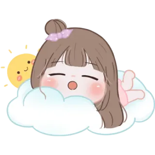 🍪 cartoon, cute, girl, sleepy, cloud, sun telegram sticker