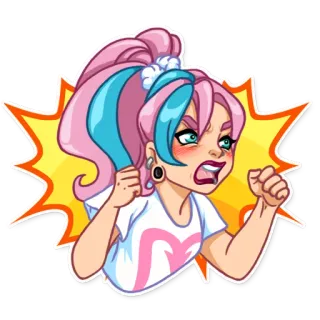 😡 wütend, Cartoon, weiblich, Mädchen, Illustration, rosa, Frisur telegram sticker