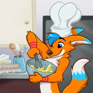 🧑‍🍳 renard, chef, cuisine, pâtisserie, dessin animé, cuisine, fouet whatsapp sticker