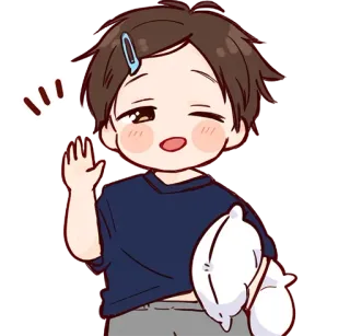😴 cartoon, anime, cute, sleepy, pillow, waving, boy telegram sticker
