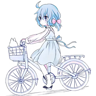 🚲 Anime Mädchen, Fahrrad, Katze, Niedlich, Aufkleber, Cartoon, Pastell telegram sticker