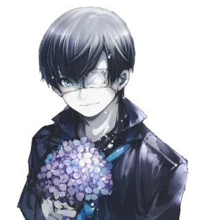 🤗 Anime, Manga, Junge, Blumen, Einäugig telegram sticker