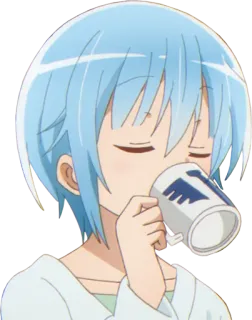 ☕️ Anime, Ragazza, Bevendo, Tazza, Carina, Rilassante, Capelli blu telegram sticker